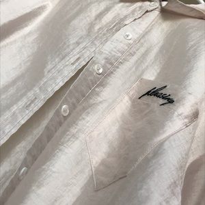 Pearly pink see-through button-down shirt